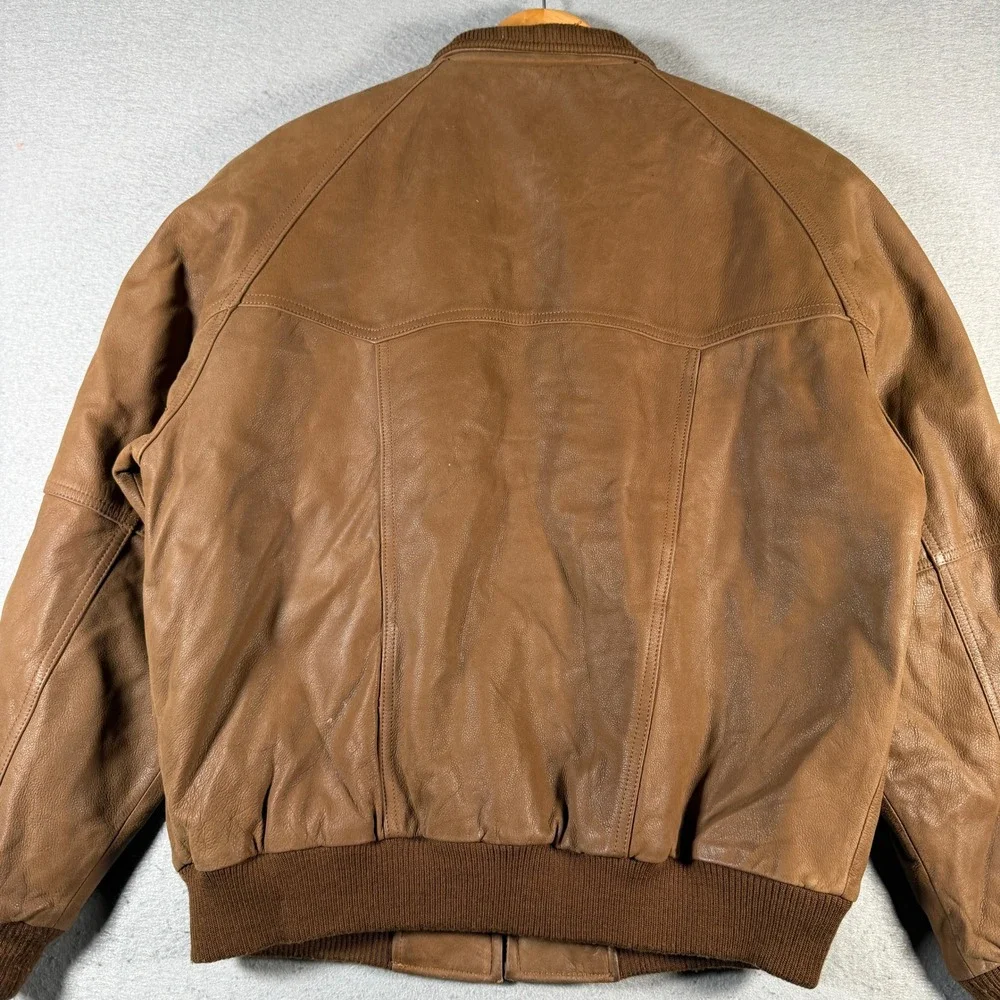 Vintage‎ Members Only Mens Brown Genuine Leather Bomber Jacket Size Large